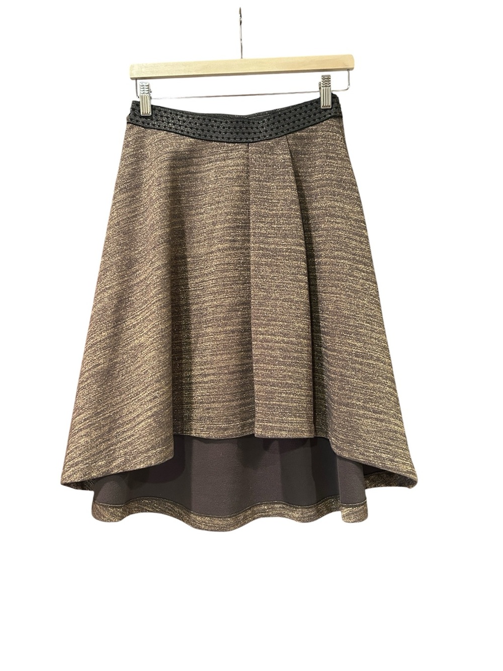 Anthropologie HD in Paris Glistened Metallic Gold Bronze High Low Skirt Small